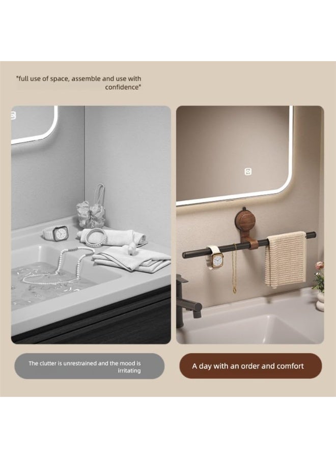 Bukela 50cm Suction Cup Towel Bar for Bathroom - Walnut Wood Shower Towel Rack, No Drill Installation, Strong Hold Adhesive-Free Holder (Solid Walnut & Black Steel) - Image 3