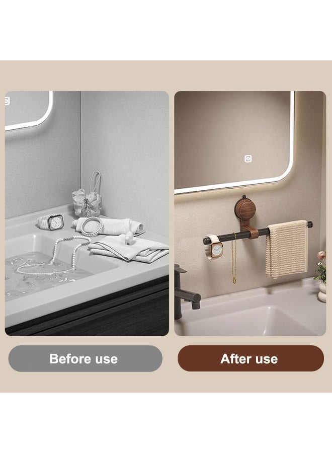 Bukela 50cm Suction Cup Towel Bar for Bathroom - Walnut Wood Shower Towel Rack, No Drill Installation, Strong Hold Adhesive-Free Holder (Solid Walnut & Black Steel) - Image 5