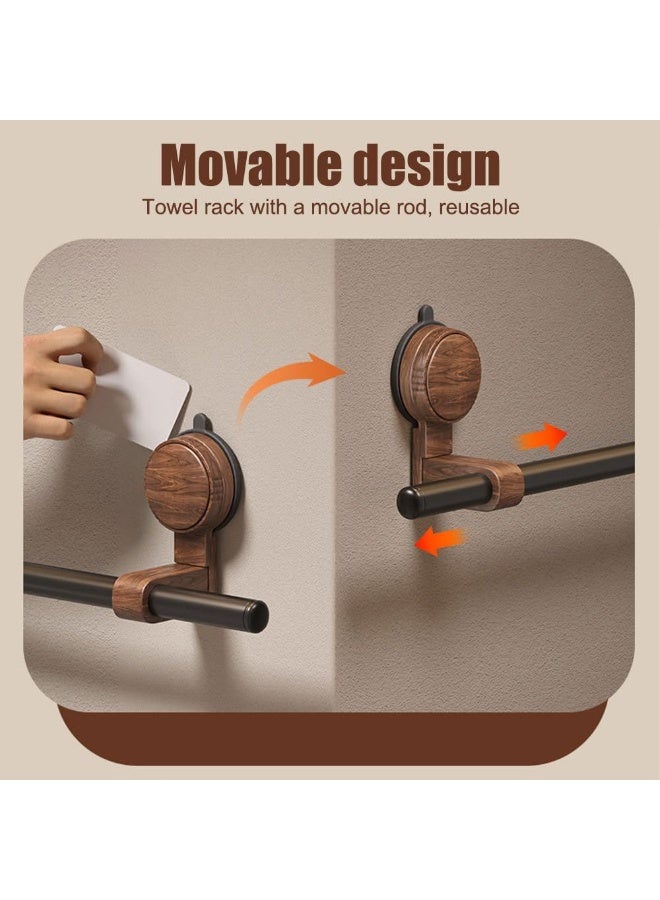 Bukela 50cm Suction Cup Towel Bar for Bathroom - Walnut Wood Shower Towel Rack, No Drill Installation, Strong Hold Adhesive-Free Holder (Solid Walnut & Black Steel) - Image 4