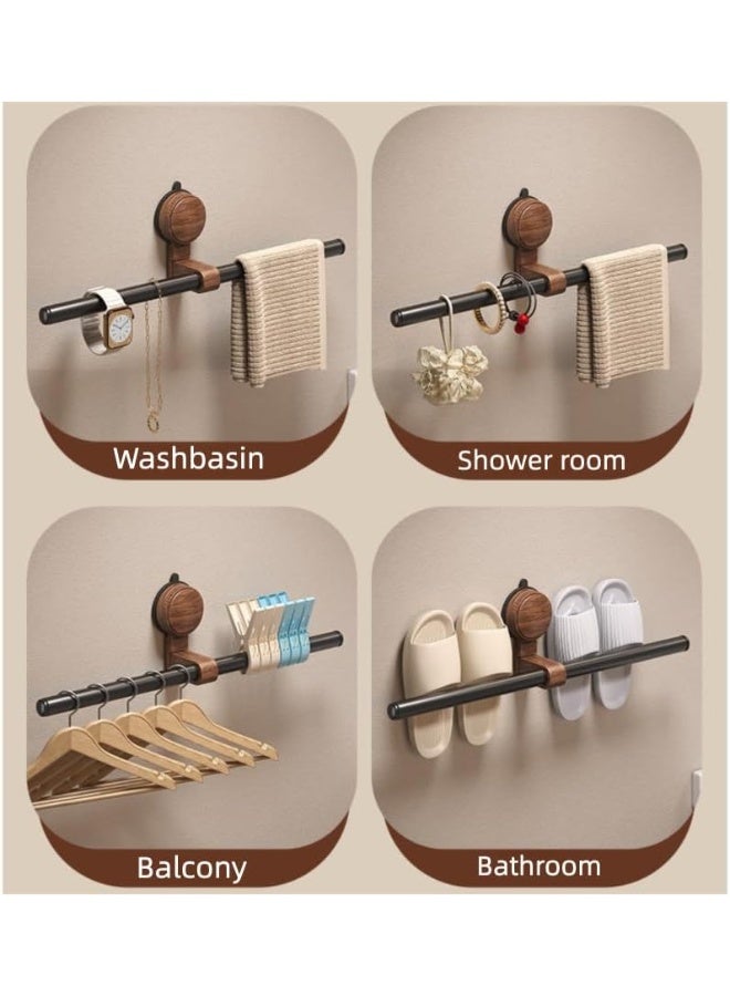 Bukela 50cm Suction Cup Towel Bar for Bathroom - Walnut Wood Shower Towel Rack, No Drill Installation, Strong Hold Adhesive-Free Holder (Solid Walnut & Black Steel) - Image 2