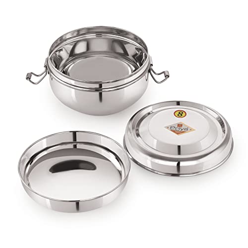 Priya Stainless Steel Food Pack Lunch Box with Steel Separator Plate & Locking Clip – 500ml Capacity | Leak-Proof, Durable Tiffin Box for Office, School, & Travel | Easy to Clean & Carry - Image 2
