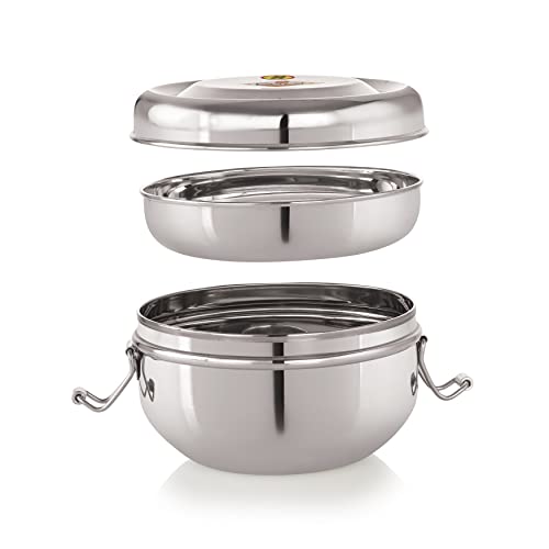 Priya Stainless Steel Food Pack Lunch Box with Steel Separator Plate & Locking Clip – 500ml Capacity | Leak-Proof, Durable Tiffin Box for Office, School, & Travel | Easy to Clean & Carry - Image 3
