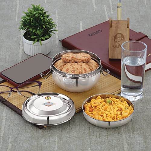 Priya Stainless Steel Food Pack Lunch Box with Steel Separator Plate & Locking Clip – 500ml Capacity | Leak-Proof, Durable Tiffin Box for Office, School, & Travel | Easy to Clean & Carry - Image 4