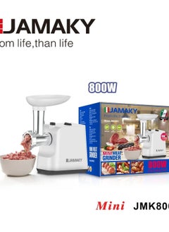 JMK8001 Electric Meat Grinder, 800W Max Power, 3 in 1 Multifunctional Electric Meat Grinder, Sausage Stuffer, 1 Slicing Blade, 3 Grinding Plates and Kibbeh Attachments.