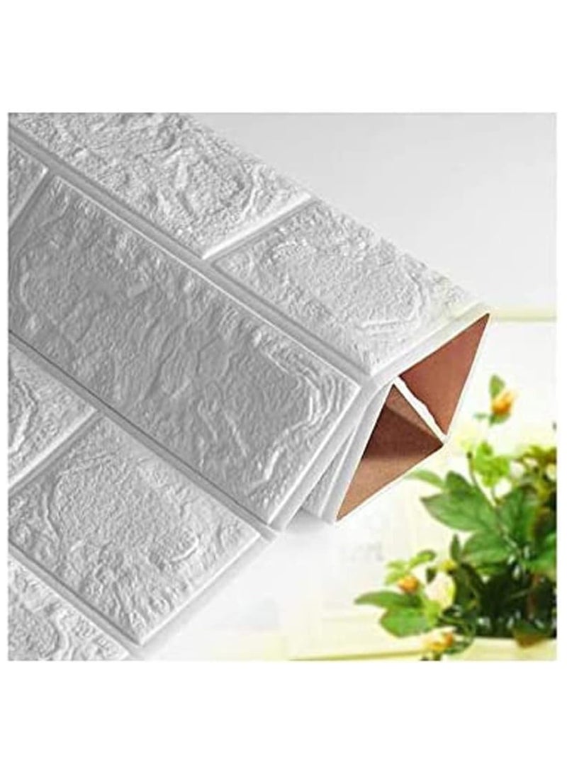 BLOOMING TIME PE Foam 3D Wall Tile Pattern, Self-Adhesive, Anti-Collision, Waterproof Wall Sticker (70x77cm), Bundle of 10pcs - White - Image 2