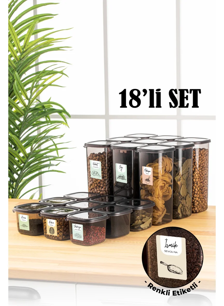 Vienev Colorful Labeled Peggy Square Food Storage Container 9x(0.55lt, 1.75lt) Anthracite