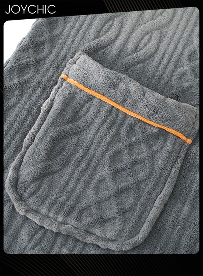 Joychic Coral Velvet Lapel Pajamas Set for Men Autumn and Winter Thickened and Velvet Warm Windproof Homewear Wear-resistant Long-sleeved Youth Bedroom Sleepwear Grey - Image 4