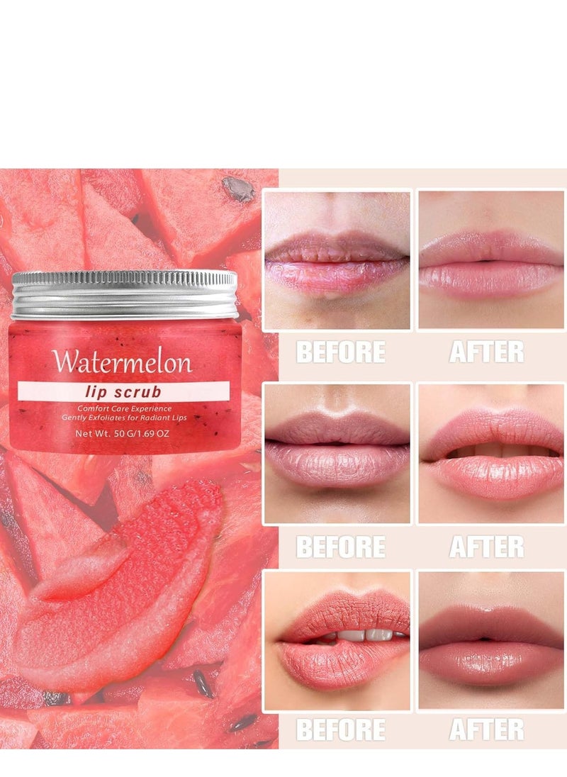LUNOON - Lip Scrub, Watermelon Lip Scrub Exfoliator (50g/1.76oz), Hydrating Lip Moisturizer with Ceramide & Shea Butter – Softens Dry, Cracked Lips and Reduces Wrinkles for a Smoother, Softer Pout - Image 1