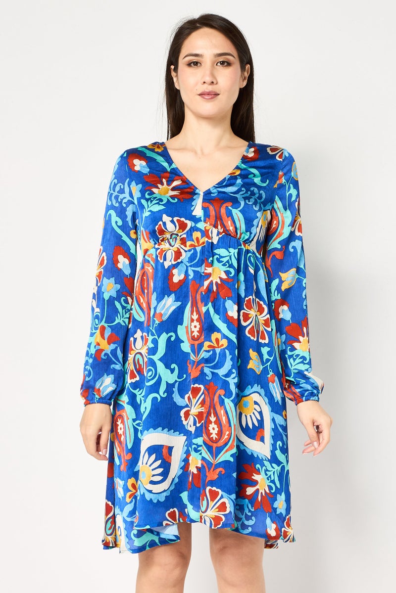 promod Women Floral Print Mini Dress, Multicolor - Image 1