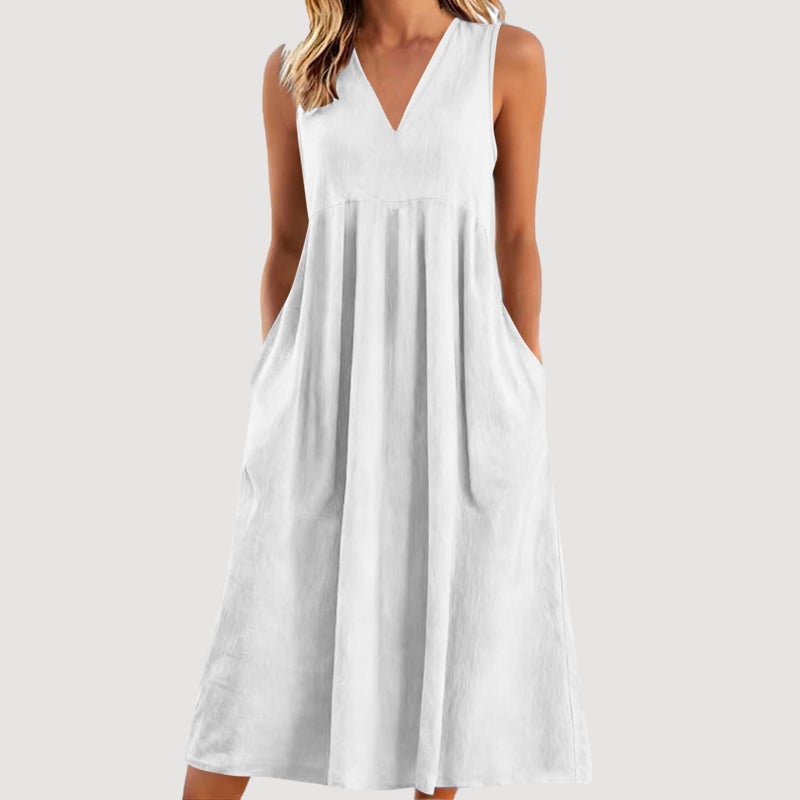 Women's Casual Loose Fit V-neck Sleeveless Pocket Dress - Image 2