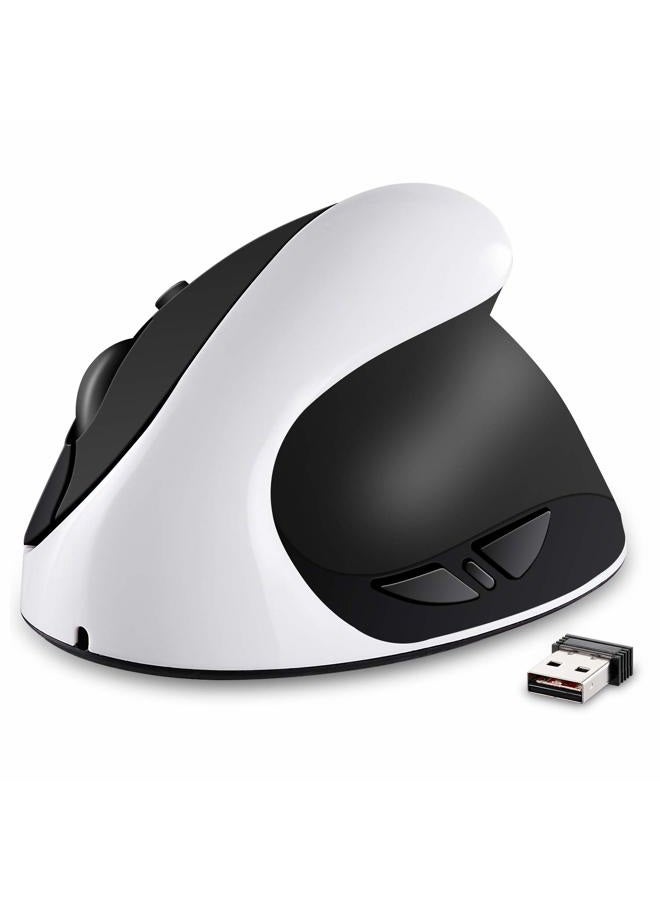 AURTEC Vertical Mouse, Rechargeable 2.4G Wireless Ergonomic Mice with USB Receiver, 6 Buttons and 3 Adjustable DPI 800/1200/1600, White - Image 1