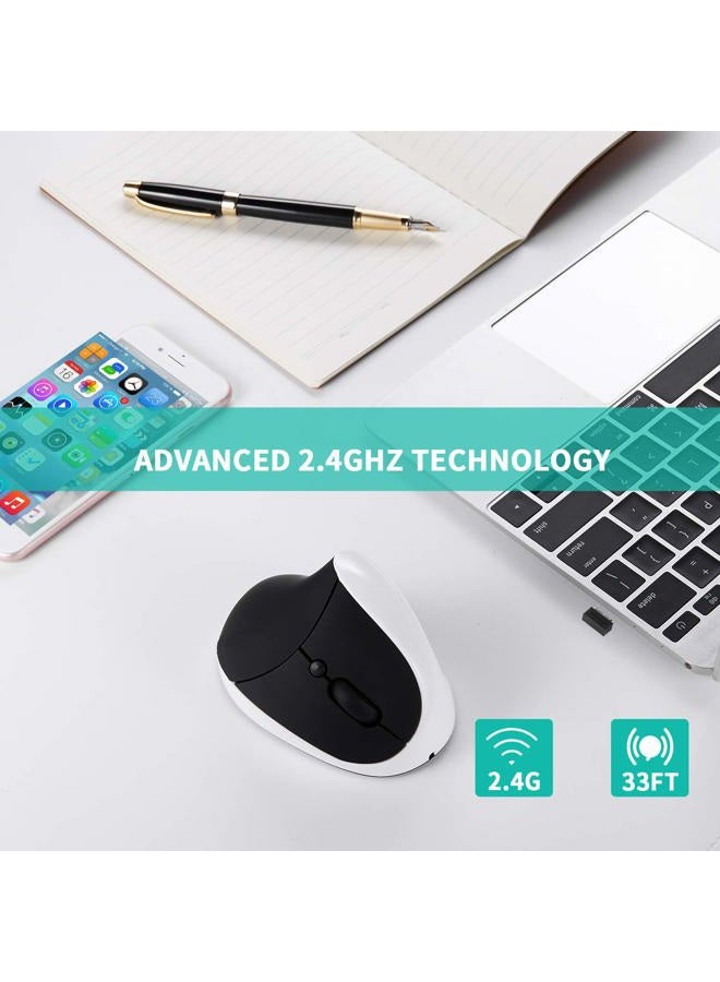 AURTEC Vertical Mouse, Rechargeable 2.4G Wireless Ergonomic Mice with USB Receiver, 6 Buttons and 3 Adjustable DPI 800/1200/1600, White - Image 3