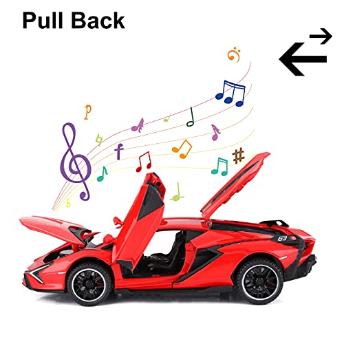 SASBSC Toy Cars Sian FKP3 Metal Model Car with Light and Sound Pull Back Toy Car for Boys Age 3 + Year Old (Red) - Image 4