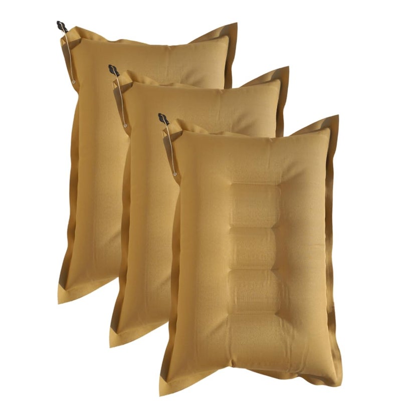 PM SQUARE Inflatable Soft Khaki Air Travel Pillow Pack of 3 for Travelling in Train Bus Camping Hostel and Office - Image 1