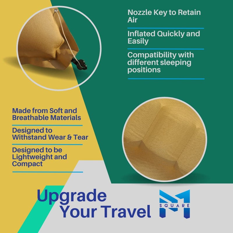 PM SQUARE Inflatable Soft Khaki Air Travel Pillow Pack of 3 for Travelling in Train Bus Camping Hostel and Office - Image 4