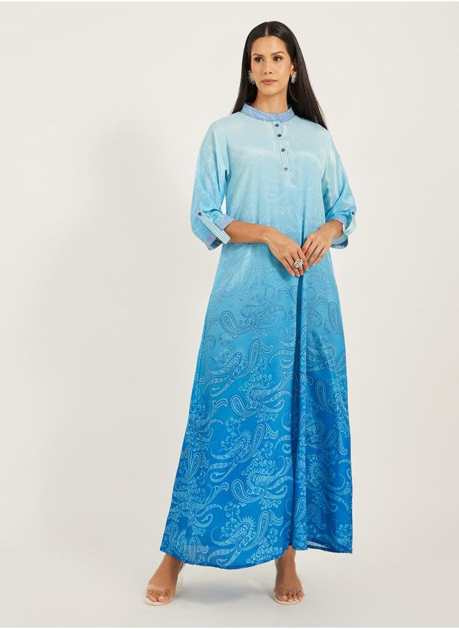 Maxim Creation - Printed Stand Collar Buttoned A-Line Kaftan by Styli - Image 1