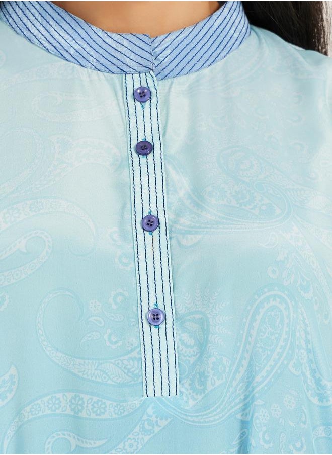 Maxim Creation - Printed Stand Collar Buttoned A-Line Kaftan by Styli - Image 1