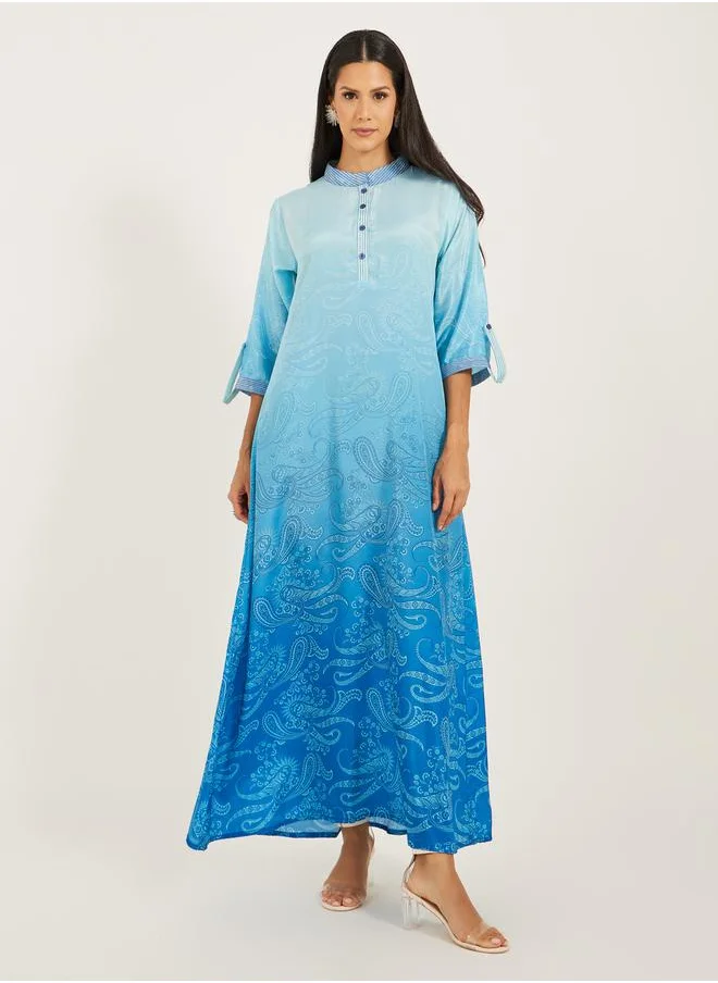 Maxim Creation Printed Stand Collar Buttoned A-Line Kaftan