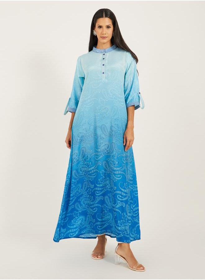 Maxim Creation - Printed Stand Collar Buttoned A-Line Kaftan by Styli - Image 1