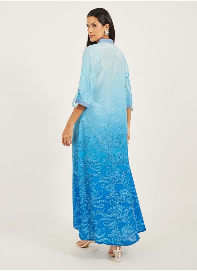 Maxim Creation - Printed Stand Collar Buttoned A-Line Kaftan by Styli - Image 1