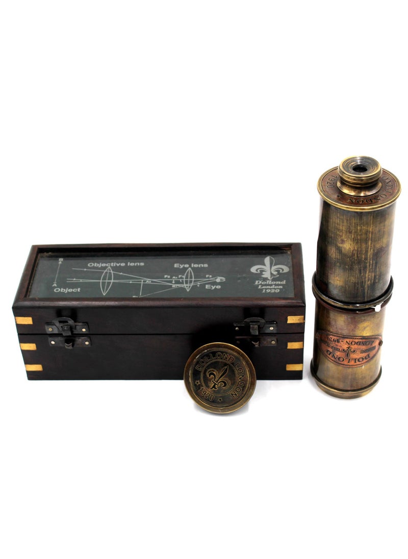 Antique Museum Antique 1920 Brass Telescope With Box-8x21cm  - Image 1