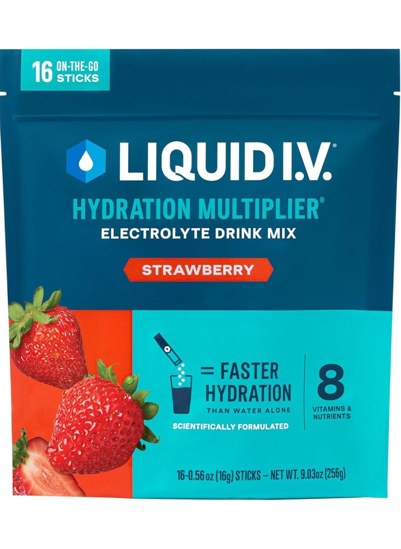 Liquid I.V. Hydration Multiplier, Strawberry, 16 Sticks each 0.56 oz (16g)  - Image 1