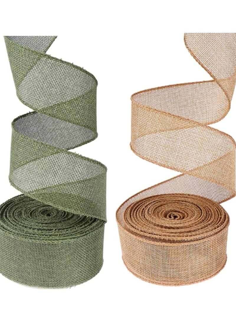 Generic 2 Rolls Burlap Fabric Craft Ribbon Burlap Roll Ribbon Natural Jute Fabric Crafts Ribbon for Wedding Gifts Burlap Fabric DIY Packing Vintage Wedding Party Decoration Colorful Satin Ribbon 5m*6cm  - Image 1