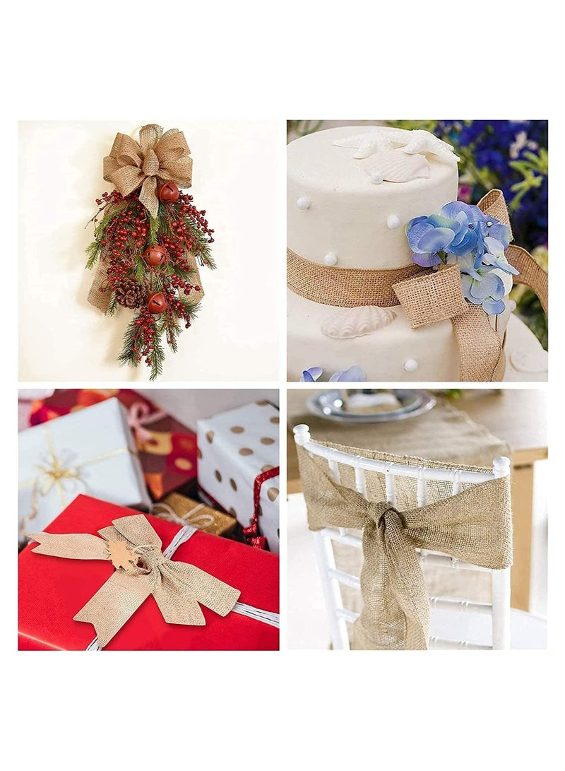 Generic 2 Rolls Burlap Fabric Craft Ribbon Burlap Roll Ribbon Natural Jute Fabric Crafts Ribbon for Wedding Gifts Burlap Fabric DIY Packing Vintage Wedding Party Decoration Colorful Satin Ribbon 5m*6cm  - Image 4