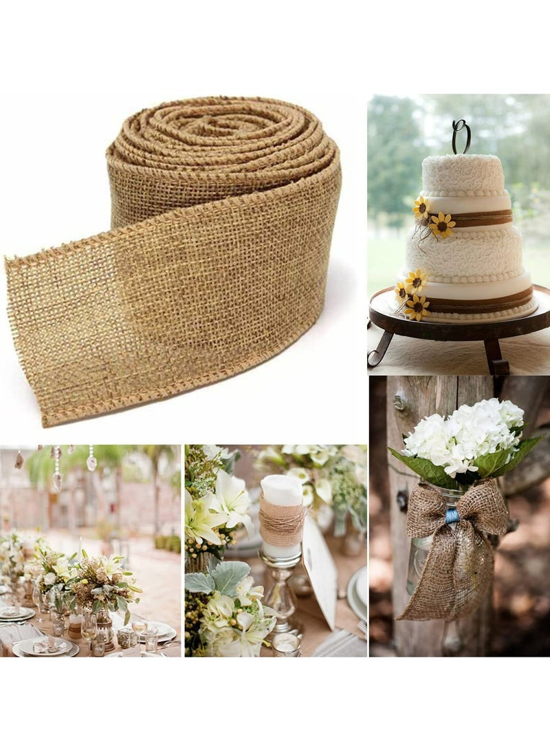 Generic 2 Rolls Burlap Fabric Craft Ribbon Burlap Roll Ribbon Natural Jute Fabric Crafts Ribbon for Wedding Gifts Burlap Fabric DIY Packing Vintage Wedding Party Decoration Colorful Satin Ribbon 5m*6cm  - Image 2