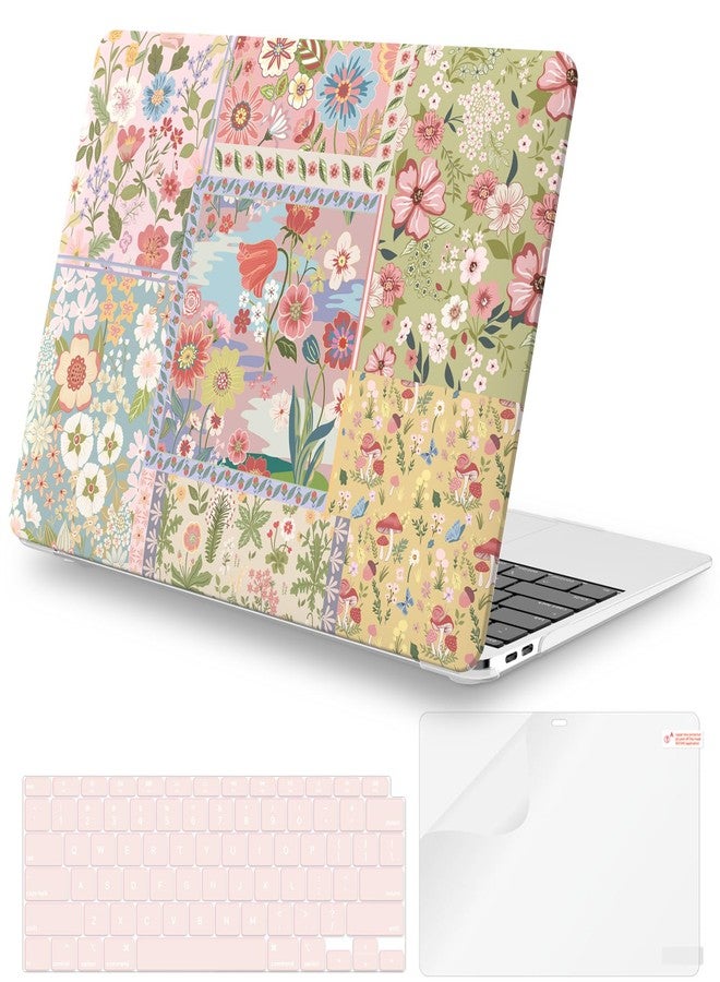 iCasso for MacBook Air 13 inch Case 2021 2020 2019 2018 Release A2337 M1 A2179 A1932, Flower Hard Shell Protective Case for MacBook Air 13.3 inch + Keyboard Cover + Screen Film, Pink - Image 1