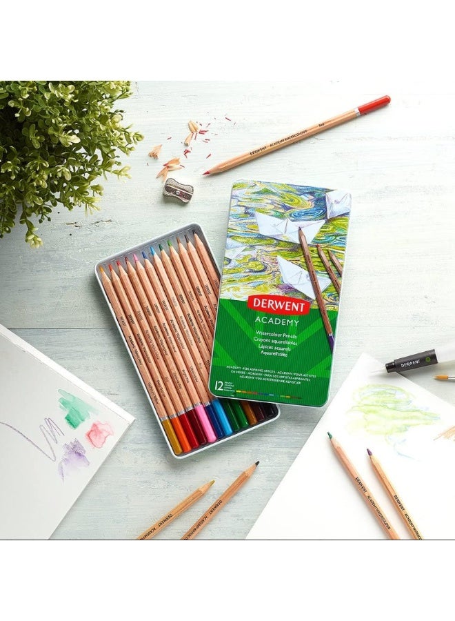 Derwent - Academy Watercolour Pencils 12 Colors in Tin - Image 1