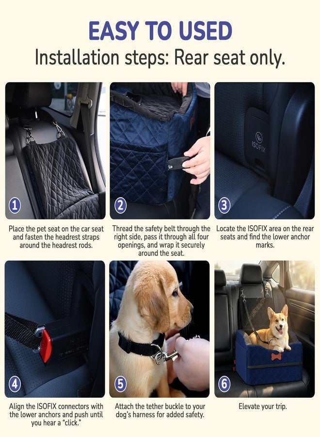 Konduone Dog Car Seat for Small Medium Dogs, 6" Elevated Dog Booster Seat with ISOFIX Safety Fixation, Washable Cover & High Density Memory Foam, Portable for Car Front/Rear/Trunk Home Outdoor Use (Navy Blue) - Image 5