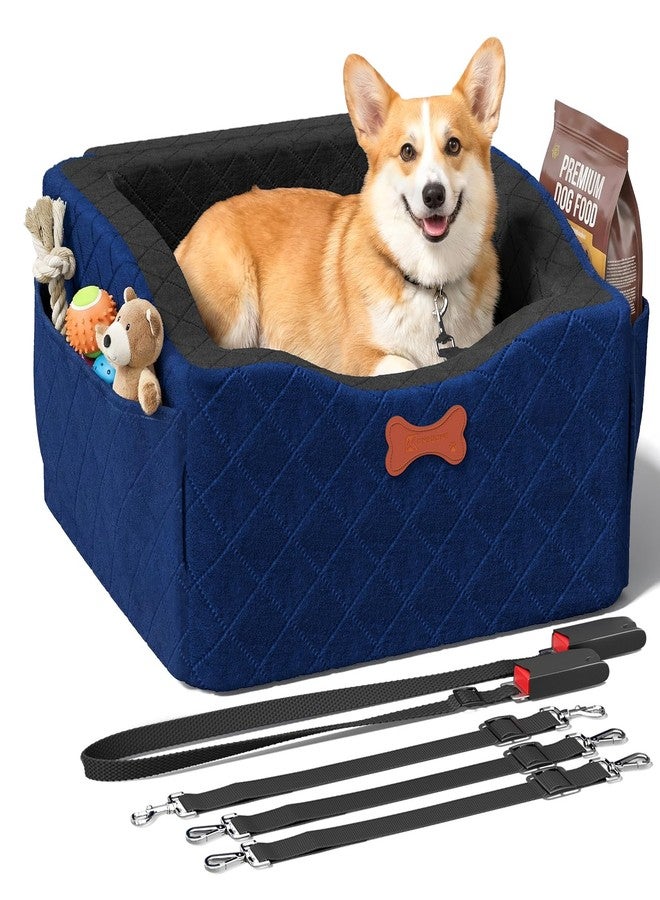Konduone Dog Car Seat for Small Medium Dogs, 6" Elevated Dog Booster Seat with ISOFIX Safety Fixation, Washable Cover & High Density Memory Foam, Portable for Car Front/Rear/Trunk Home Outdoor Use (Navy Blue) - Image 1