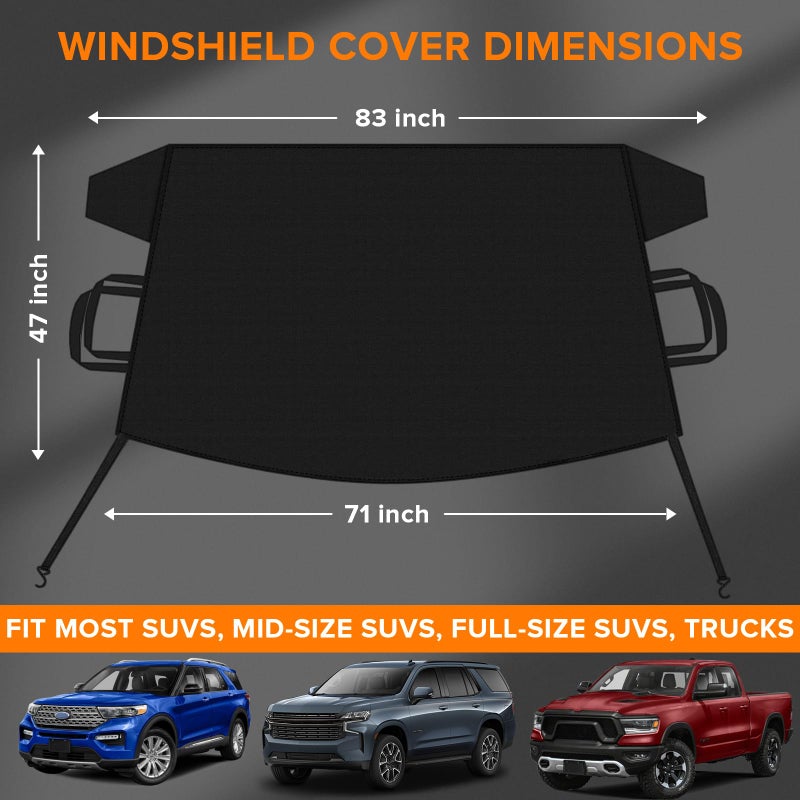 FXUP Car Windshield Cover for Ice and Snow Heavy Duty 600D Waterproof Oxford Fabric Windshield Snow Cover Fit for Most Cars Trucks Suvs Essential Car Winter Accessories X-Large Size (82.8 x 47 Inch) - Image 3