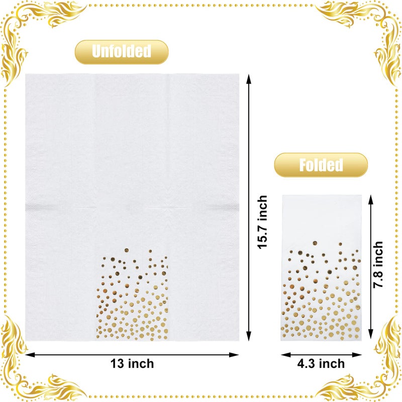 peony man Pack of 120 Gold Foil Guest Napkins White and Golden Polka Dots Disposable Hand Towels Metallic Dinner Paper Napkins for Wedding Baby Bridal Shower Bathroom Party Supplies - Image 2