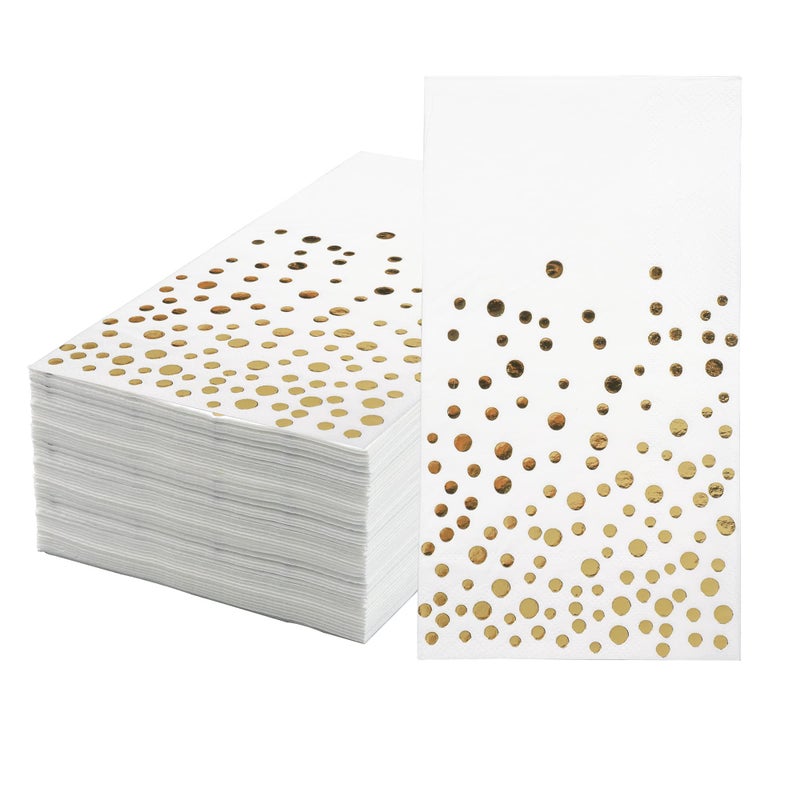 peony man Pack of 120 Gold Foil Guest Napkins White and Golden Polka Dots Disposable Hand Towels Metallic Dinner Paper Napkins for Wedding Baby Bridal Shower Bathroom Party Supplies - Image 1