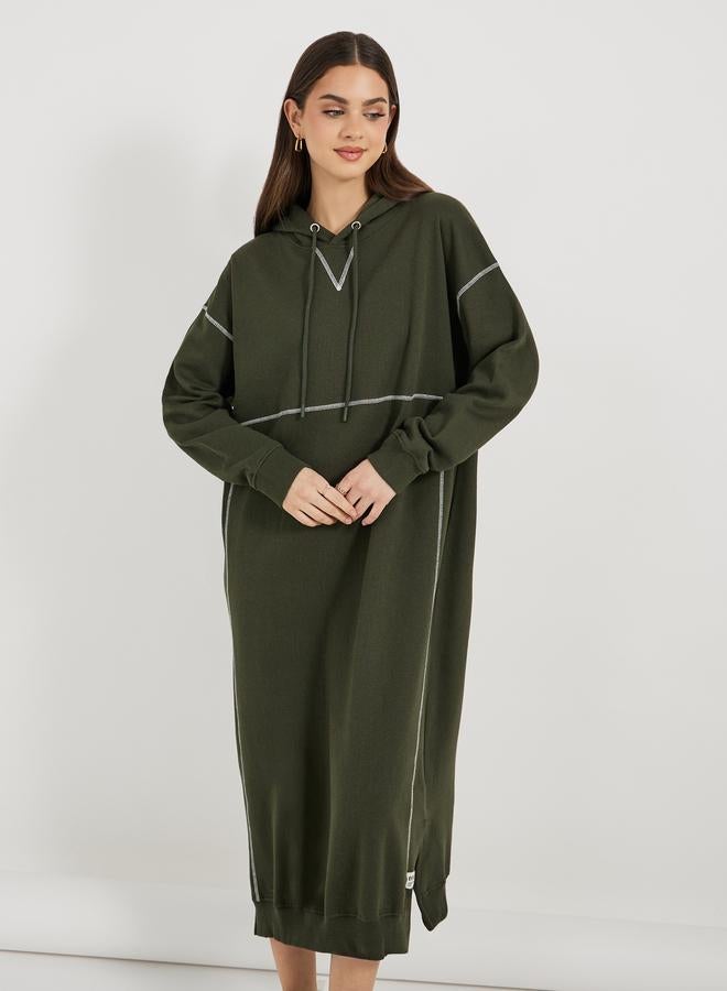 ستايلي فستان ميدي بتفاصيل درزات مُتباينة وياقة هودي - Image 5