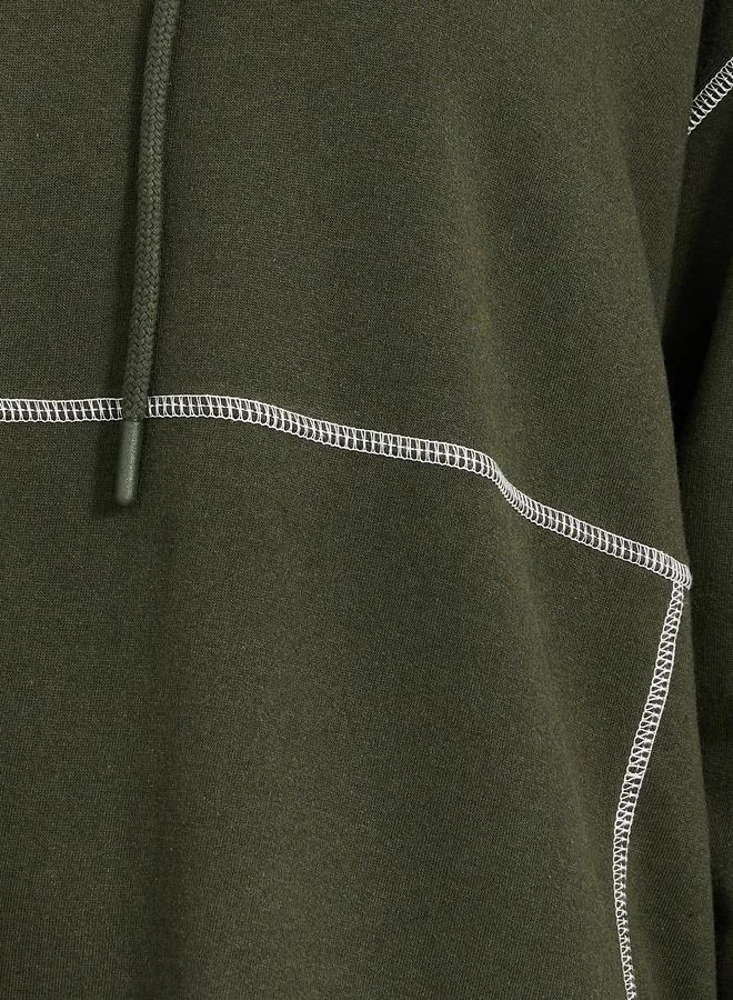 Styli Contrast Overlock Stich Hooded Sweatshirt Midi Dress