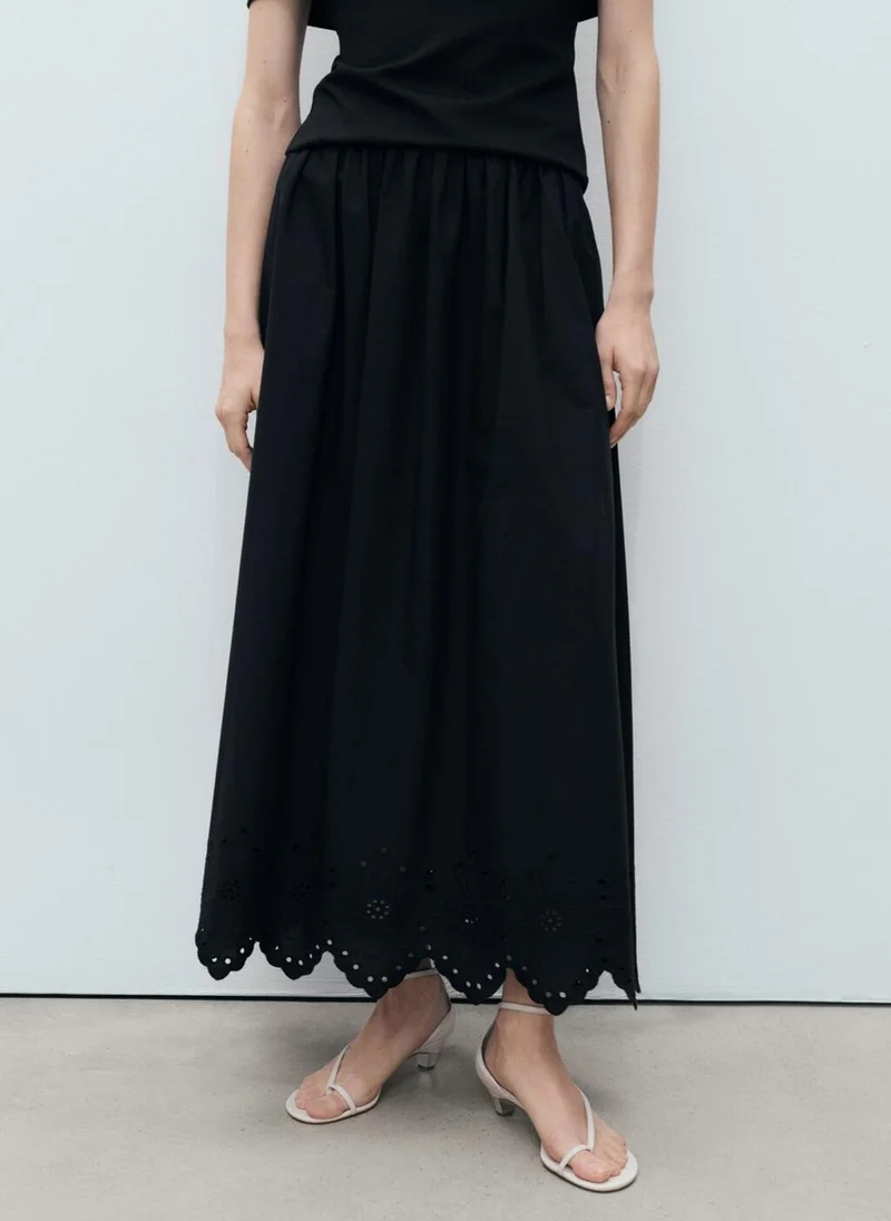 MANGO Cotton Skirt With Embroidered Hem