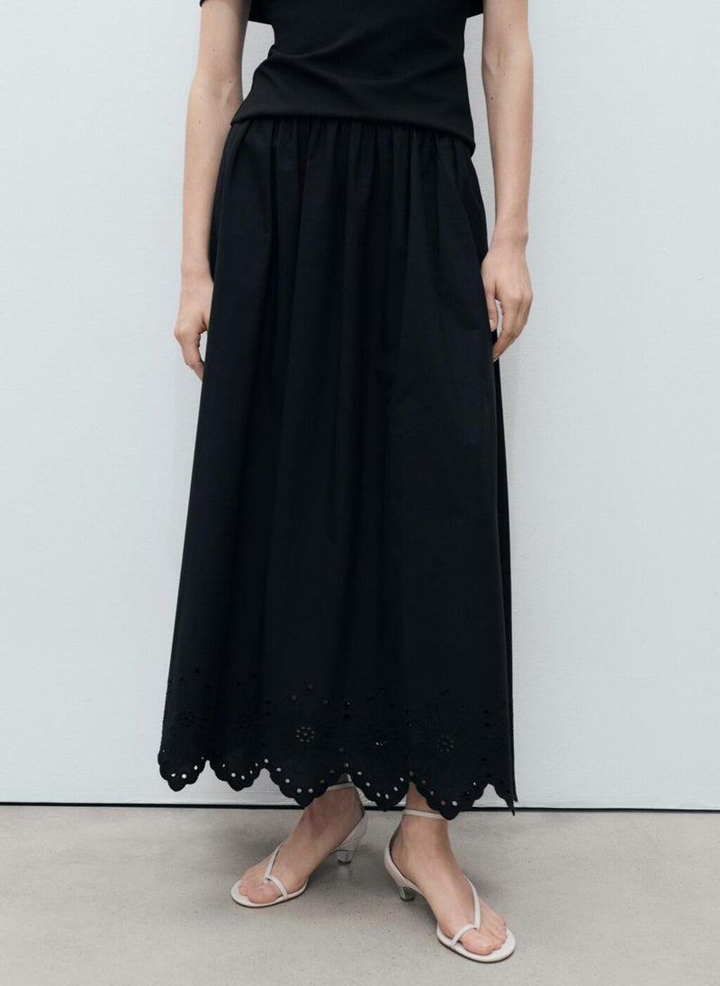 MANGO Cotton Skirt With Embroidered Hem  - Image 1