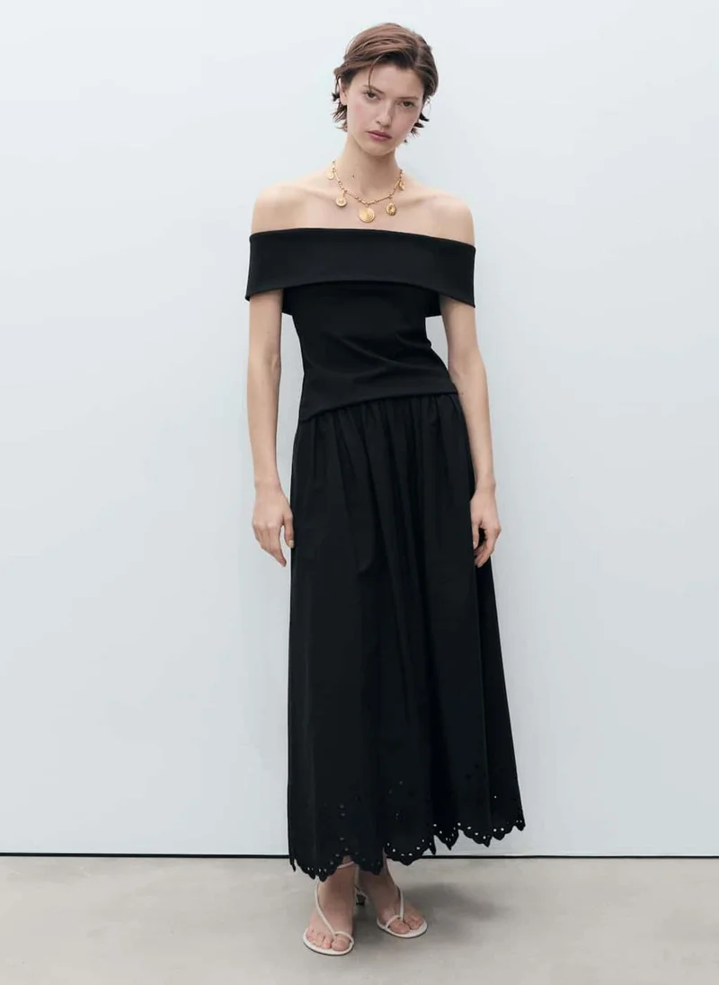 MANGO Cotton Skirt With Embroidered Hem