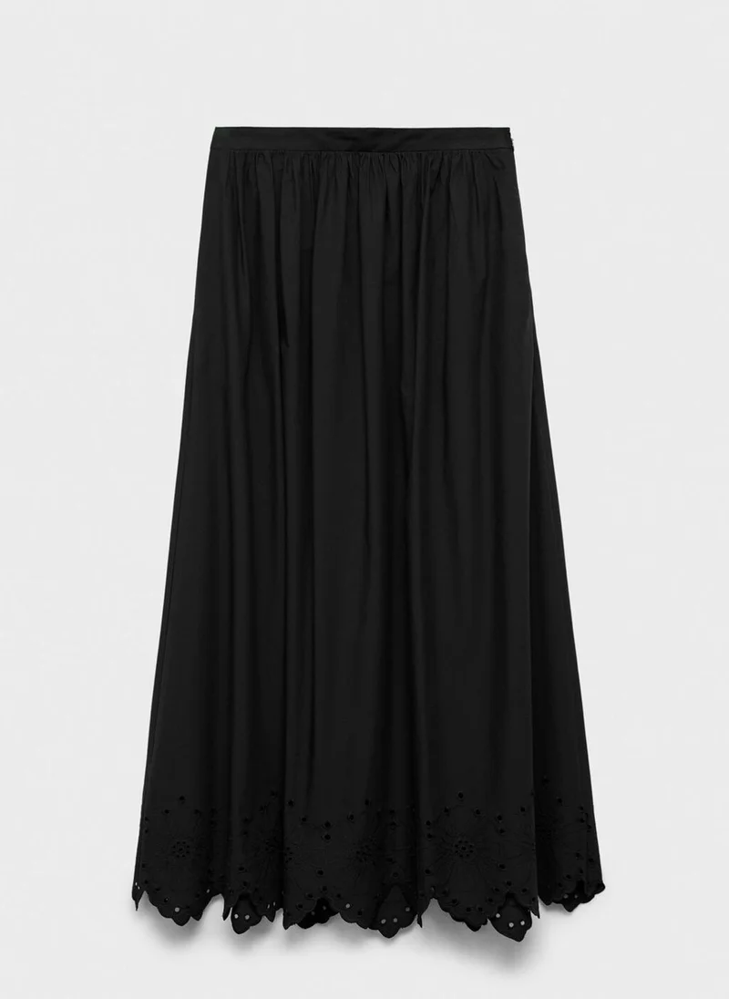MANGO Cotton Skirt With Embroidered Hem