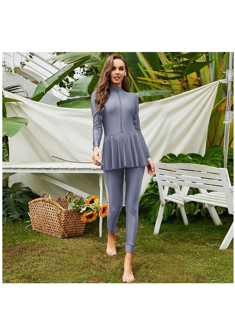 NADANBAO Women's swimsuit Conjoined Sun Protection Muslim Swimsuit Long Sleeves Full Cover Conservative Swimwear Ladies Surf Beachwear