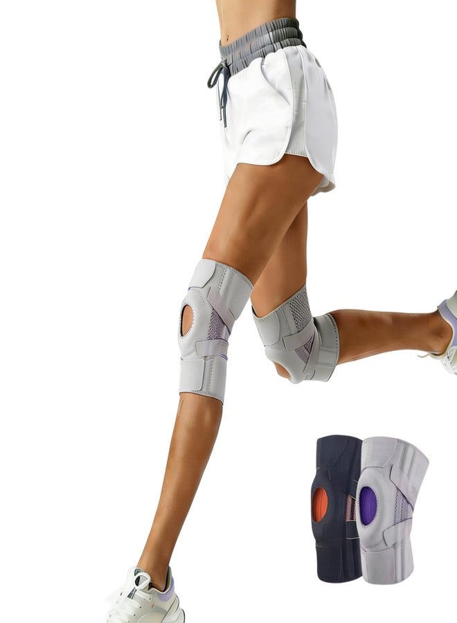 Knee Brace for Knee Pain Relief - Adjustable Compression Support with Side Stabilizers & Patella Gel Pad for Men & Women, for Running, Basketball, Hiking & Injury Recovery (Gray) - Image 1