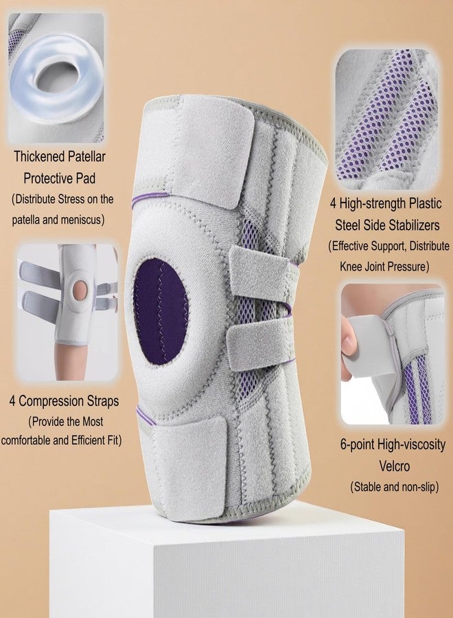 Knee Brace for Knee Pain Relief - Adjustable Compression Support with Side Stabilizers & Patella Gel Pad for Men & Women, for Running, Basketball, Hiking & Injury Recovery (Gray) - Image 4