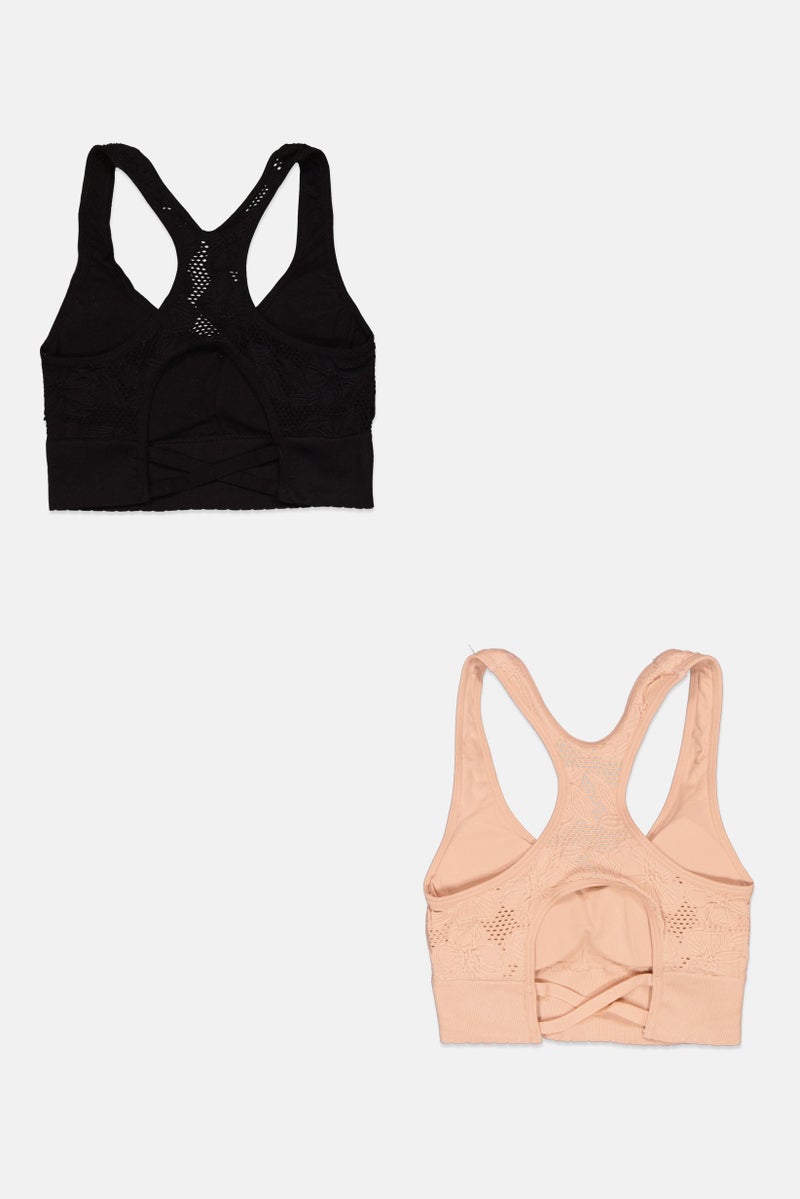 Capezio Women 2 Pieces Lightly Padded Textured Bralette, Black  - Image 2