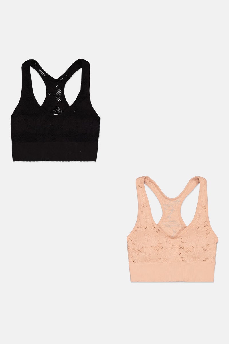 Capezio Women 2 Pieces Lightly Padded Textured Bralette, Black  - Image 1