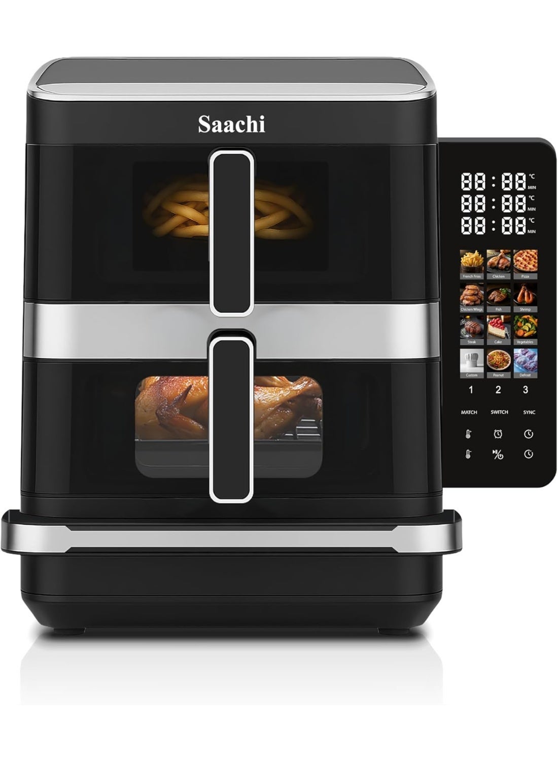 Saachi 12L Dual Zone Air Fryer NL-AF-4797D-BK, 7L+5L Triple Stack, 12 Presets, Touchscreen, Viewing Window & Light, Oil-Free Cooking, 2800W, Non-Stick, Stainless Steel 12 L 2800 W NL-AF-4797D-BK black