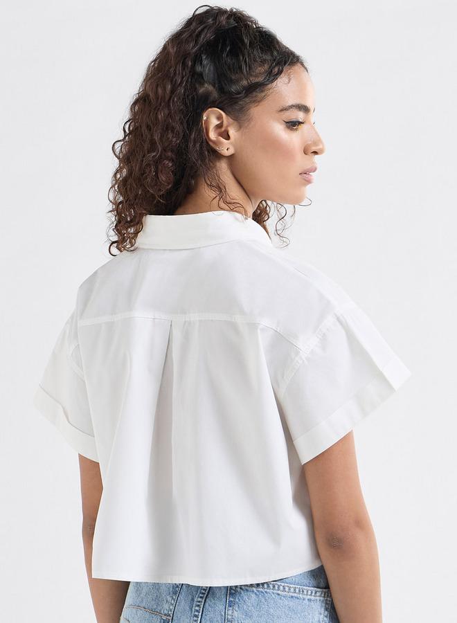 سبلاش فيڤ قميص سادة بأكمام منسدلة الأكتاف وجيوب وأزرار مخفية - Image 3