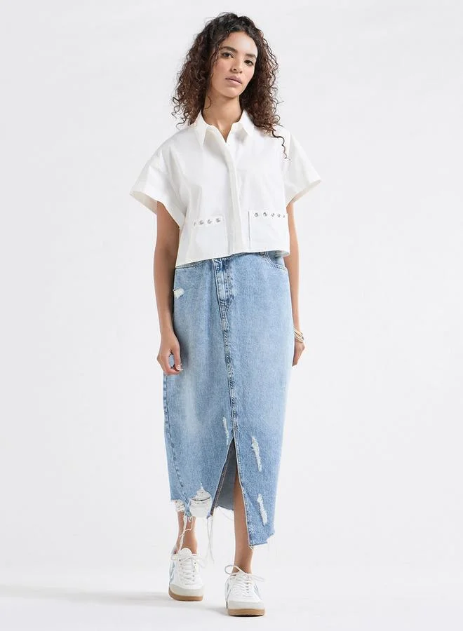 Splash FAV Solid Drop Shoulder Sleeves Shirt with Pockets and Concealed Button Placket